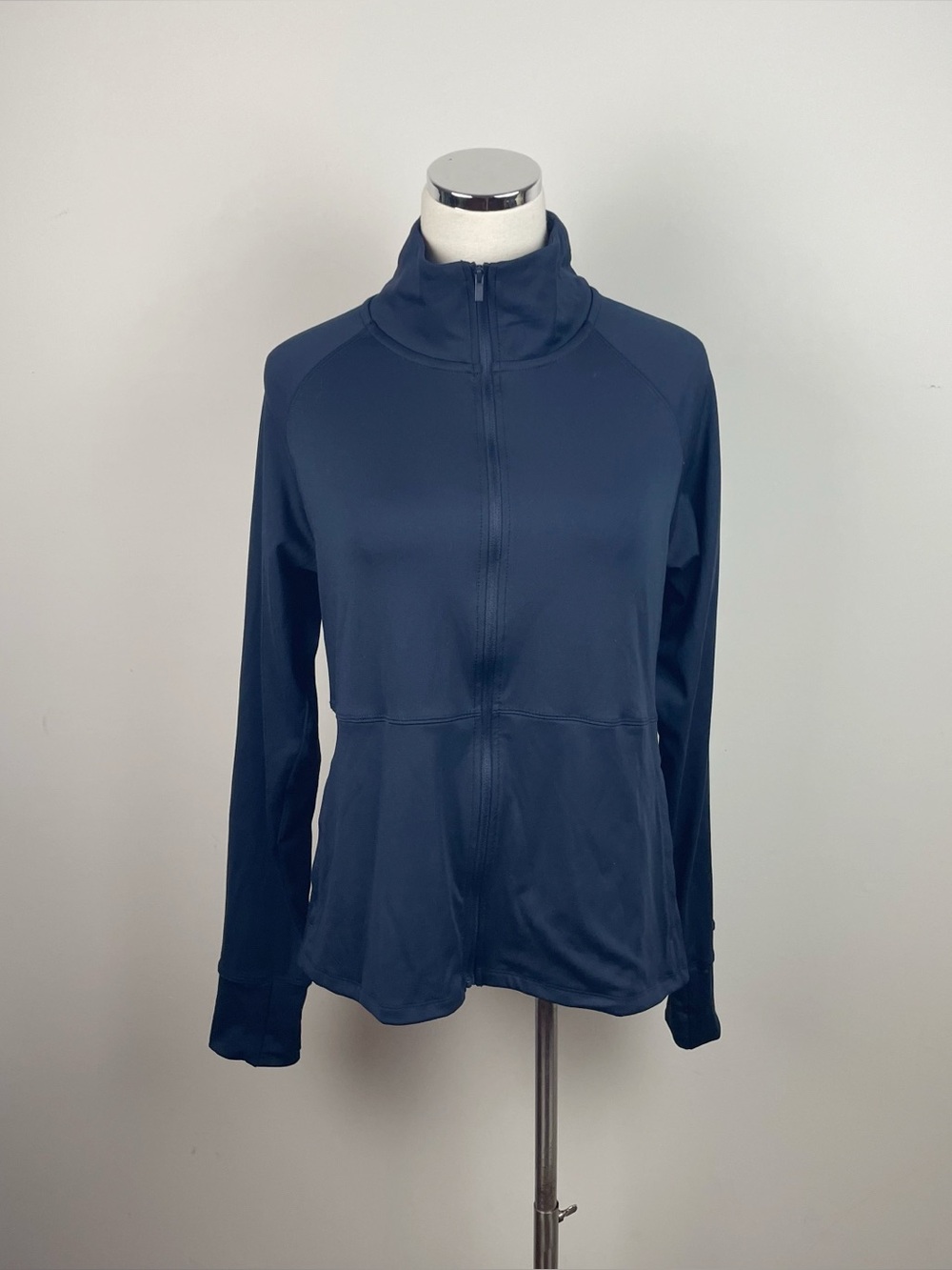 Jockey Solid Navy Blue Full Zip Long Sleeve Jacket Women Large Athletic Workout